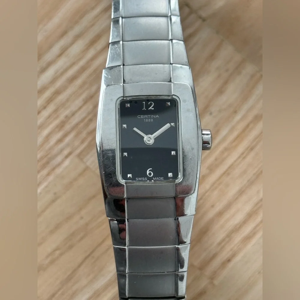 Certina Rare Luxury Designer Ladies Watch Black Dial Stainless Bracelet Hands